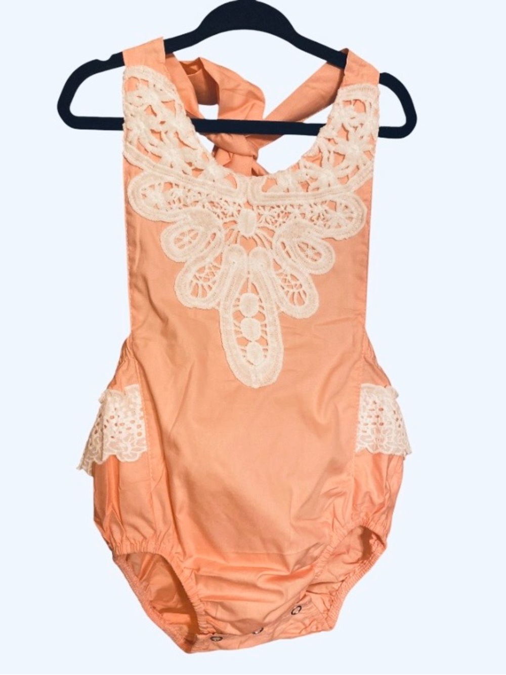 Halter Peach Lace-Trim One-Piece Bubble Romper Boutique NWT 24 months